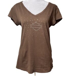 Harley-Davidson Rhinestone V-Neck Cap Sleeve Cotton T-Shirt Jacksonville Large